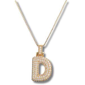 Pendant Bubble Letter Initial "D" Necklace w/Chain